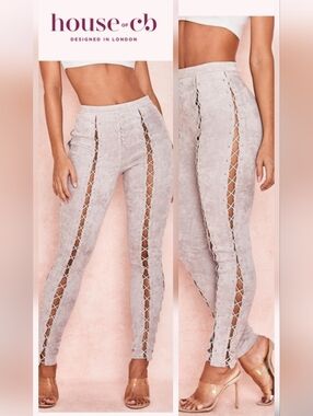 NWT House of CB Aya Lace-Up Pants Faux Suede Suedette Leggings Size Small